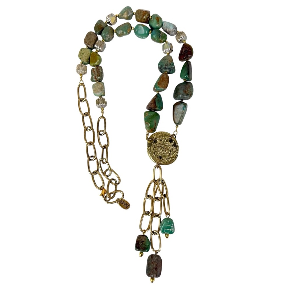 Julio Designs Semi‎ Precious Stone Medallion Coin Gold Chain Pendant Necklace